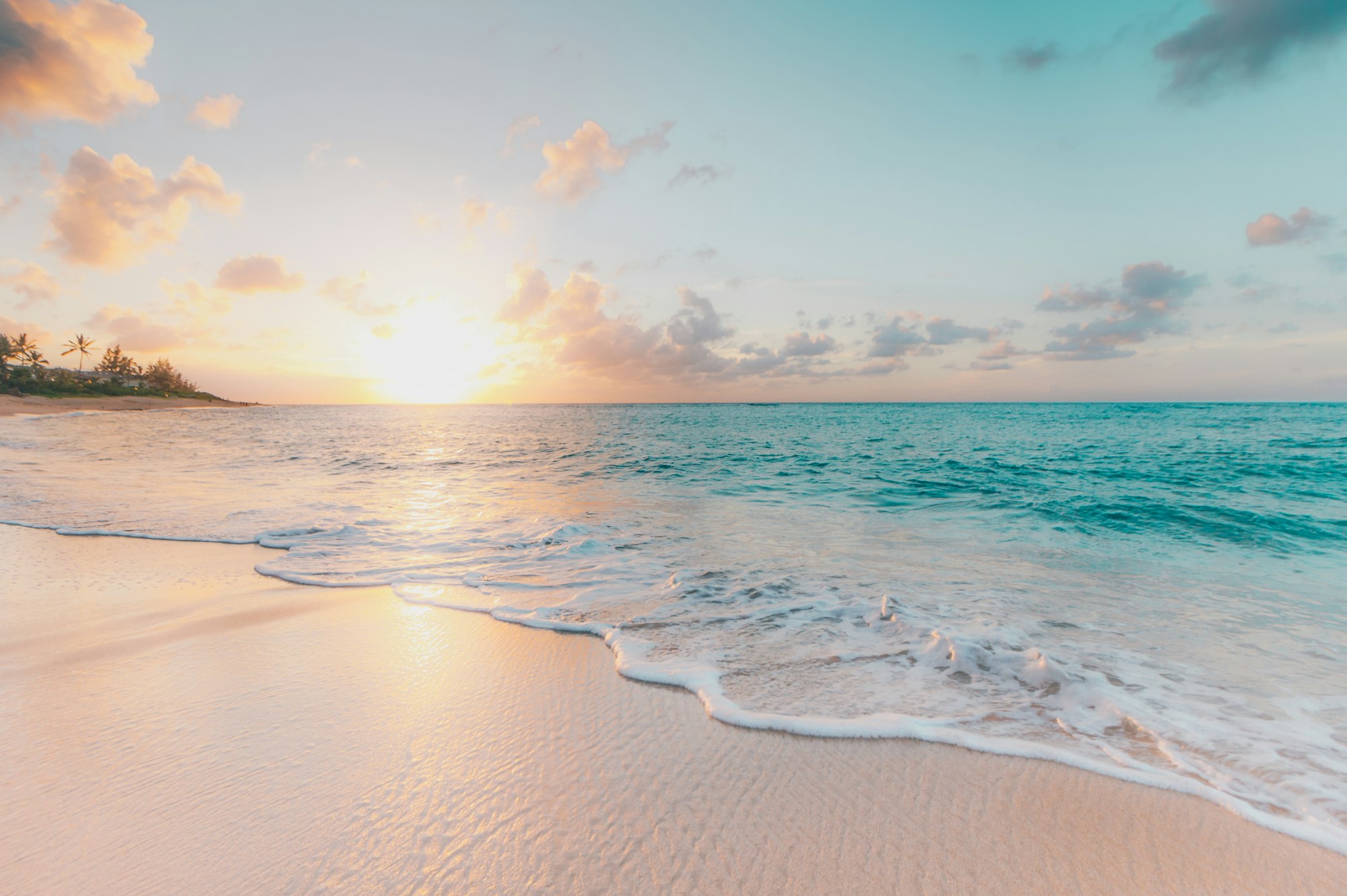 Caribbean island beach at golden hour